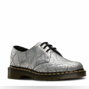 Dr Martens Women 3 Hole 1461 Silver Metallic Snake  Loafers Vegan Leather - US 7